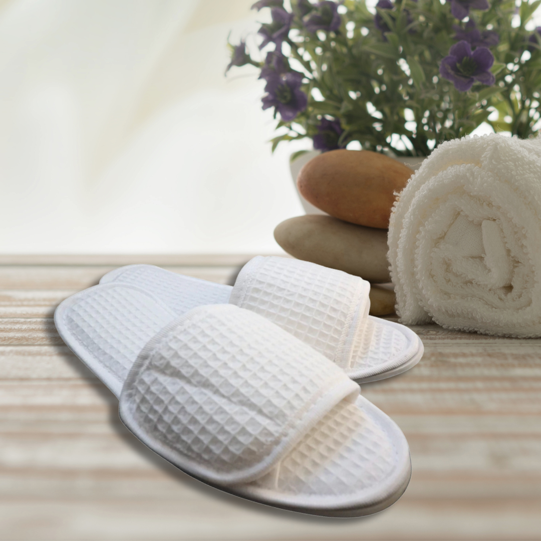 District Bath & Body Kimono Style Cotton Waffle Weave Spa Slippers