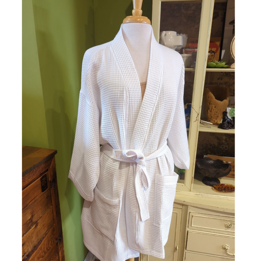 Kimono Style Unisex Cotton Waffle Weave Spa Robe - 2 colors