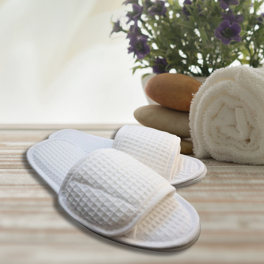 Kimono Style Cotton Waffle Weave Spa Slippers - 2 colors