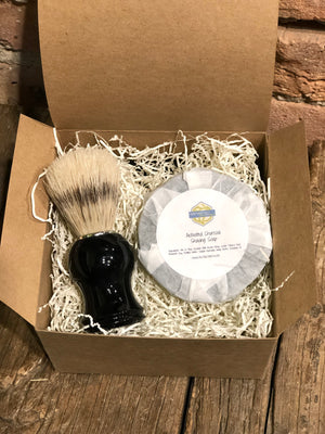 Distinct Activated Charcoal Shave Puck & Shave Brush Gift Set